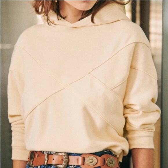 Sezane Aluna Hoodie Sweatshirt Organic Cotton Sweat Shirt Top Ecru Cream Yellow - Picture 1 of 15